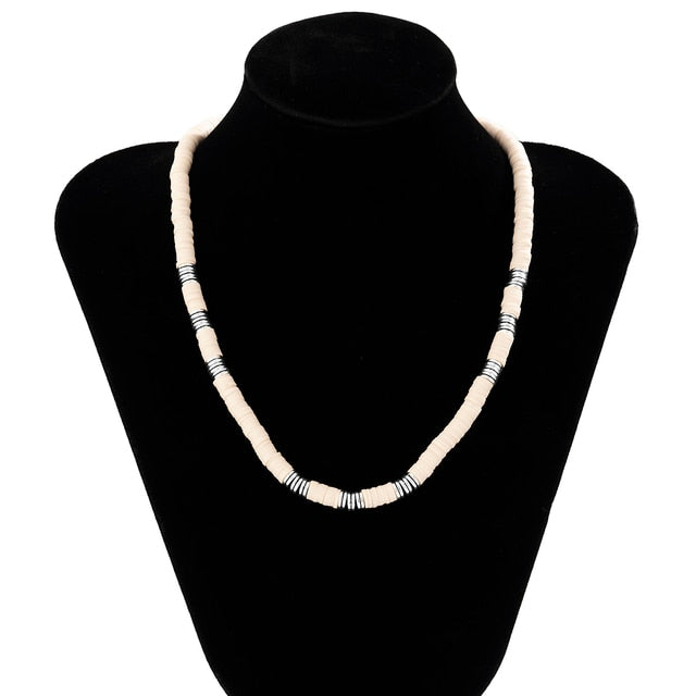 IngeSight.Z White Black Color Soft Clay Beads Choker Necklaces for Women Men Simple Minimalist Collar Necklaces Jewelry Gifts
