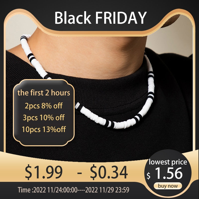 IngeSight.Z White Black Color Soft Clay Beads Choker Necklaces for Women Men Simple Minimalist Collar Necklaces Jewelry Gifts