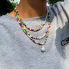 IngeSight.Z Y2K Jewelry Men Acrylic Letter Colorful Rainbow Seed Beaded Choker Necklaces Multi Layered Imitation Pearl Necklaces