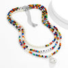 IngeSight.Z Y2K Jewelry Men Acrylic Letter Colorful Rainbow Seed Beaded Choker Necklaces Multi Layered Imitation Pearl Necklaces
