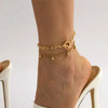 IngeSight.ZPunk Double-layer OT Buckle Chain Anklet for Women Summer Tassel Small Ball Chain Pendant Anklet Sandals Foot Jewelry