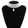 Ingemark Multilayer White Imitation Pearl Choker with Metal Slice Fixation Wide Bib Necklace Jewelry for Charm Women
