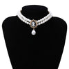Ingemark Multilayer White Imitation Pearl Choker with Metal Slice Fixation Wide Bib Necklace Jewelry for Charm Women