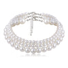 Ingemark Multilayer White Imitation Pearl Choker with Metal Slice Fixation Wide Bib Necklace Jewelry for Charm Women