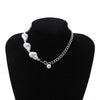 Ingemark Multilayer White Imitation Pearl Choker with Metal Slice Fixation Wide Bib Necklace Jewelry for Charm Women