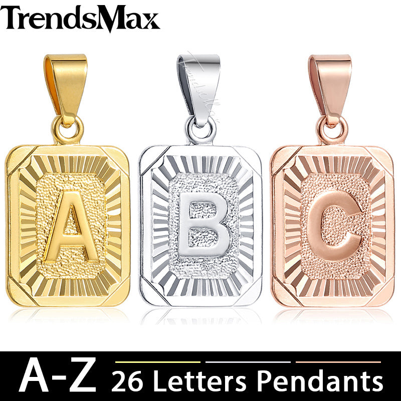 High-Quality-Mens-Womens-18K-Yellow-Gold-Filled-Pendant-Square-pendant-w-Capital-Letter-Fashion-Design