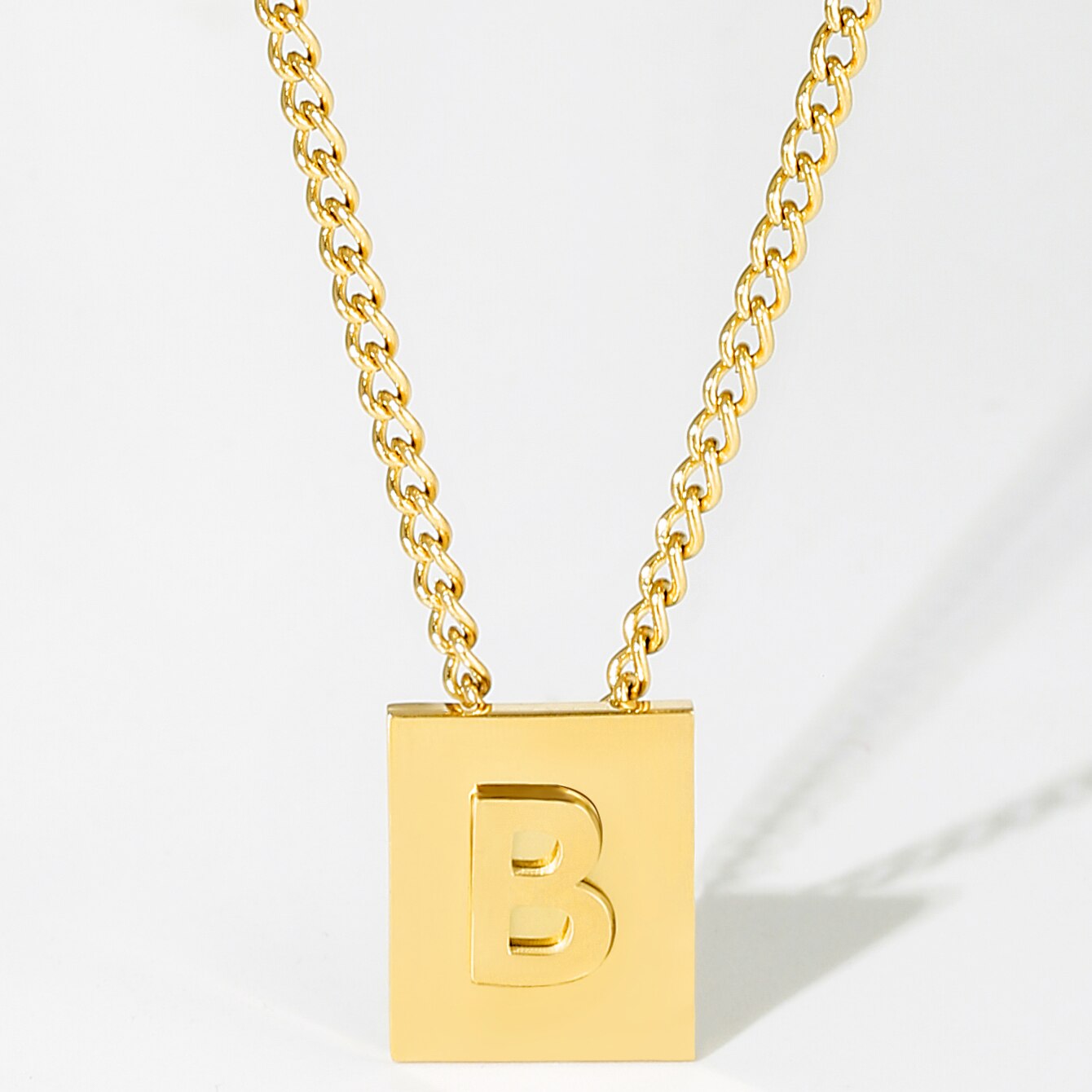 Initials Pendant Letter Name Necklace For Women Men Gold Silver Color Square Alphabet Charm Box Link Chain Couple Pendants