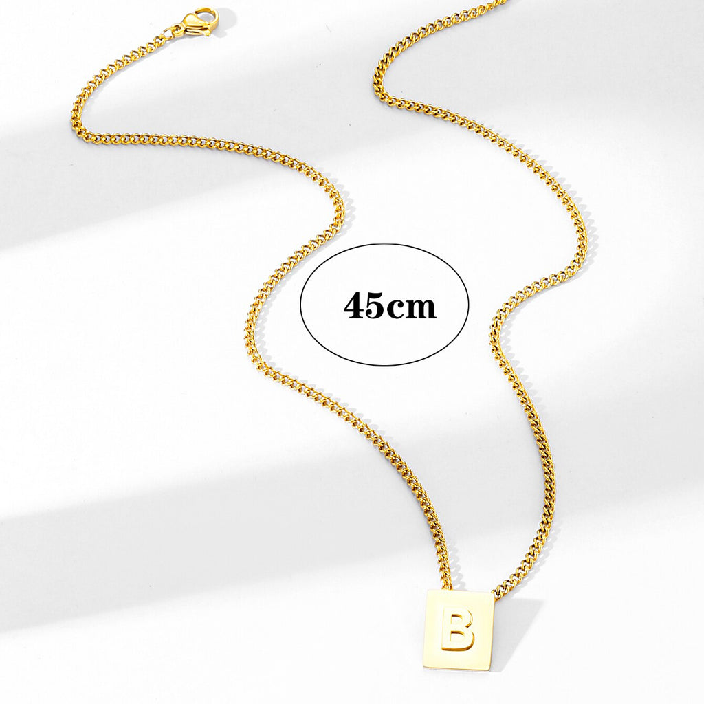 Initials Pendant Letter Name Necklace For Women Men Gold Silver Color Square Alphabet Charm Box Link Chain Couple Pendants
