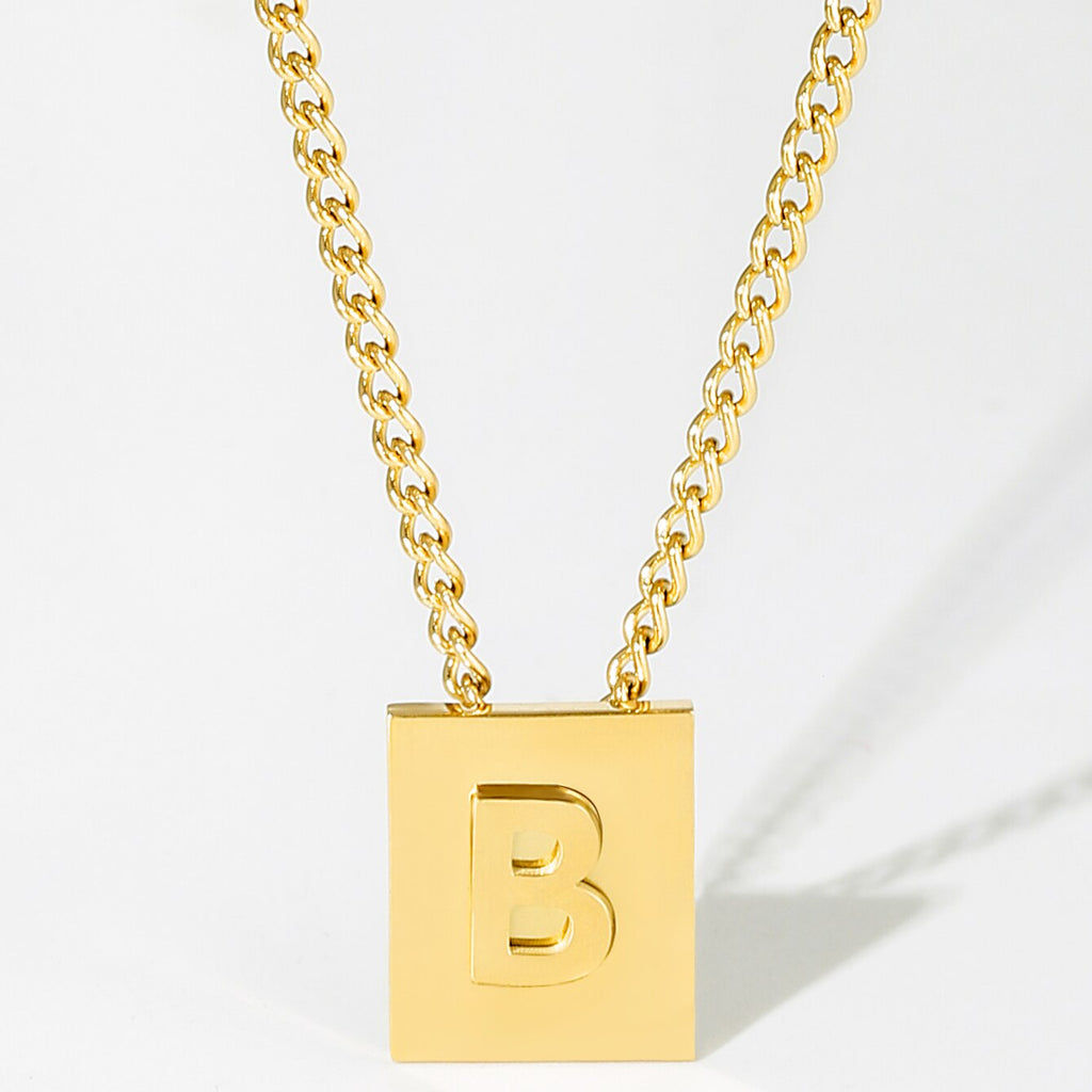 Initials Pendant Letter Name Necklace For Women Men Gold Silver Color Square Alphabet Charm Box Link Chain Couple Pendants