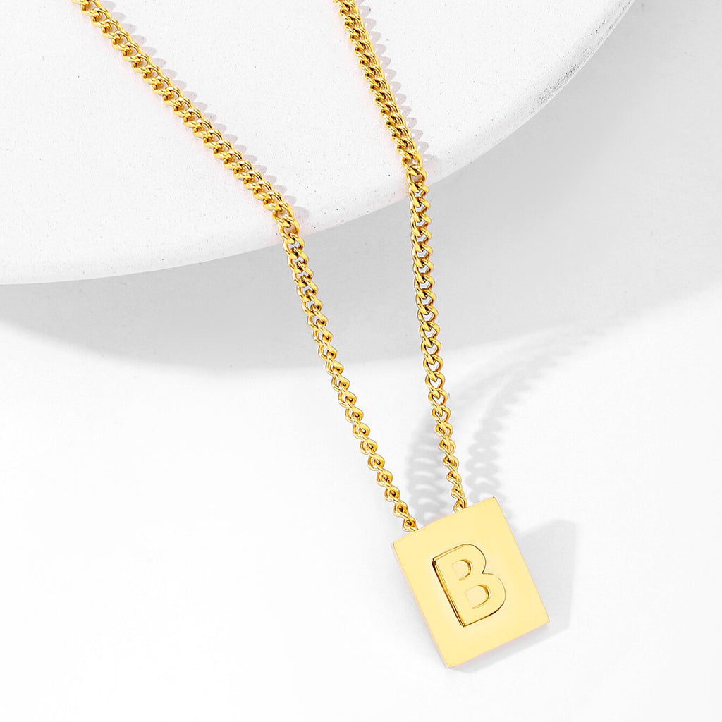 Initials Pendant Letter Name Necklace For Women Men Gold Silver Color Square Alphabet Charm Box Link Chain Couple Pendants