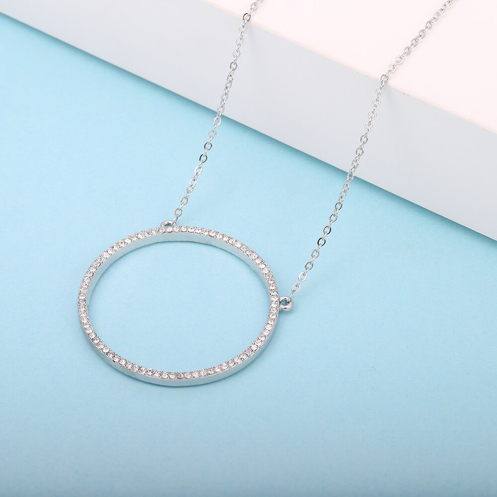 Ins Cubic Zirconia Big Circle Pendant Necklaces For Women Gold/Silvery Link Chain Ladies Long Necklace Party Jewelry Gift 2022