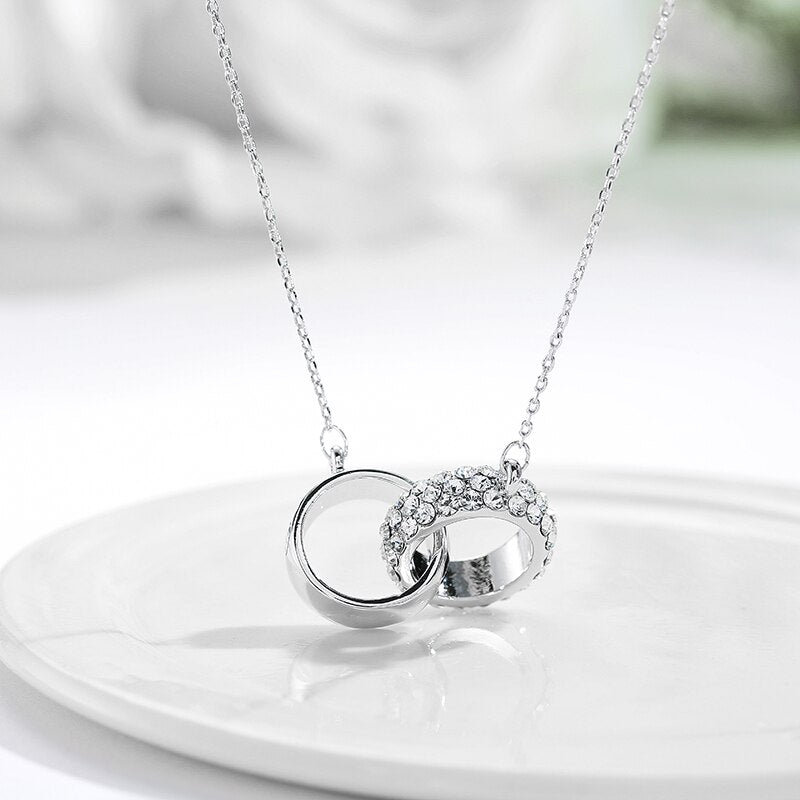 Ins Double Ring Silver Color Thick Circle Necklace lock-in round Clavicle Engagement Charm Chain For Women Jewelry 2022
