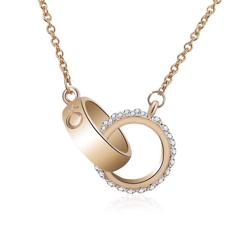 Ins Double Ring Silver Color Thick Circle Necklace lock-in round Clavicle Engagement Charm Chain For Women Jewelry 2022