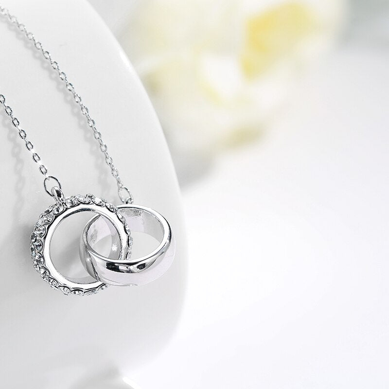 Ins Double Ring Silver Color Thick Circle Necklace lock-in round Clavicle Engagement Charm Chain For Women Jewelry 2022