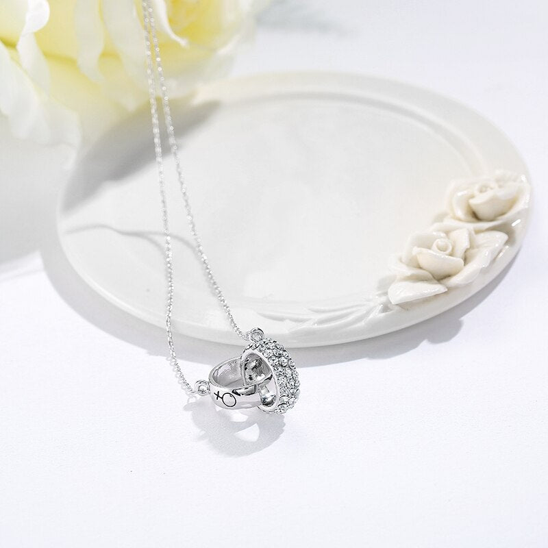 Ins Double Ring Silver Color Thick Circle Necklace lock-in round Clavicle Engagement Charm Chain For Women Jewelry 2022