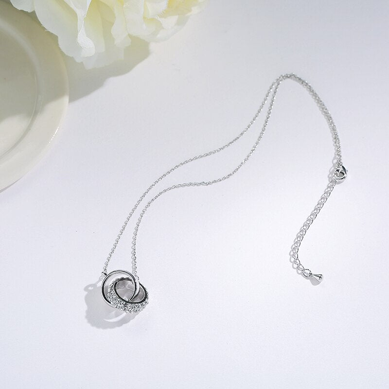 Ins Double Ring Silver Color Thick Circle Necklace lock-in round Clavicle Engagement Charm Chain For Women Jewelry 2022
