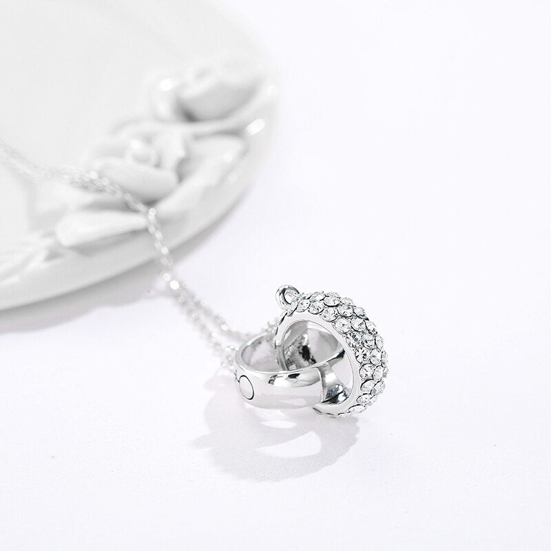 Ins Double Ring Silver Color Thick Circle Necklace lock-in round Clavicle Engagement Charm Chain For Women Jewelry 2022