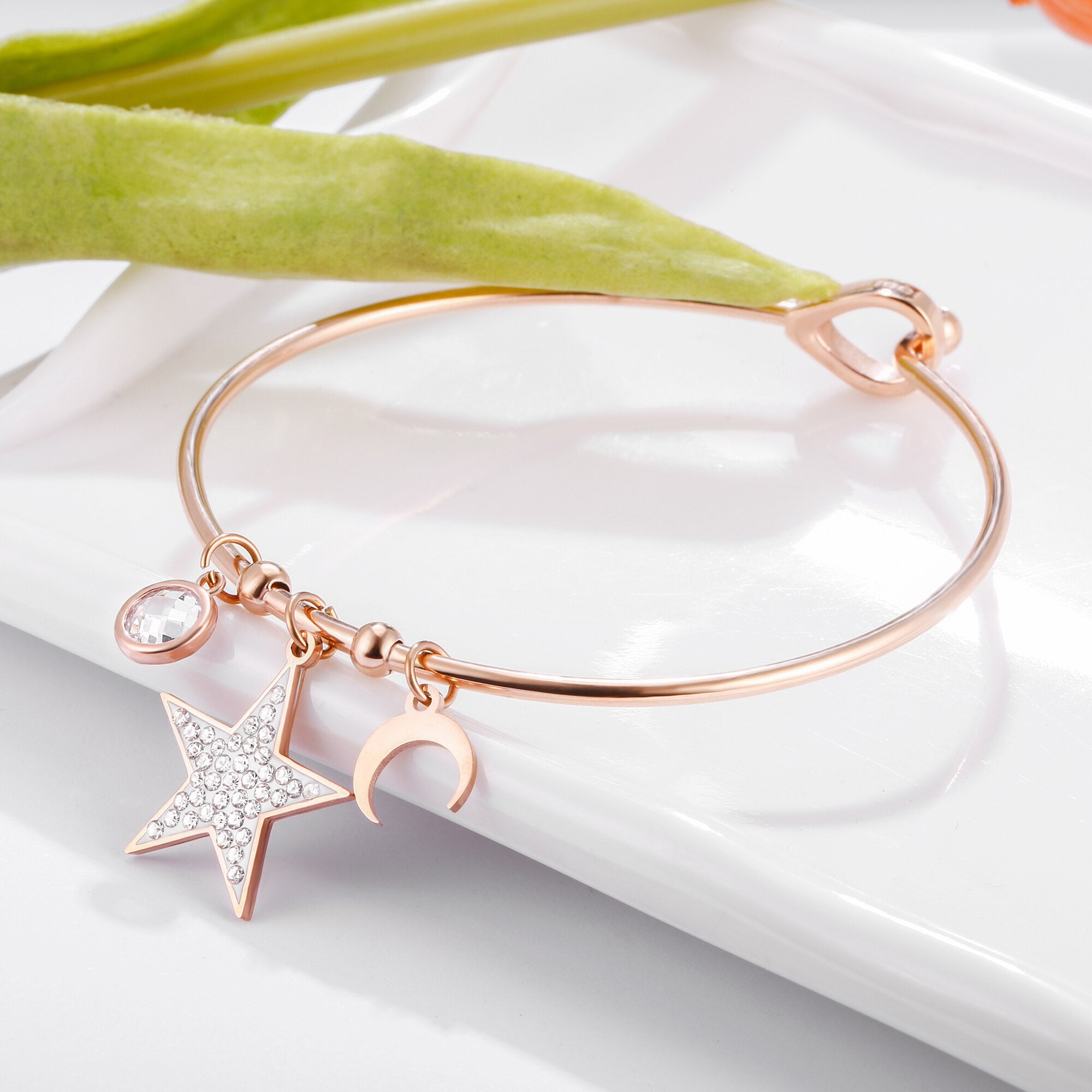 Ins Silverly Rose Gold Color Moon Star Charm Bracelet for Women Accessories Bracelets  Bangle Charm Bracelet Jewelry