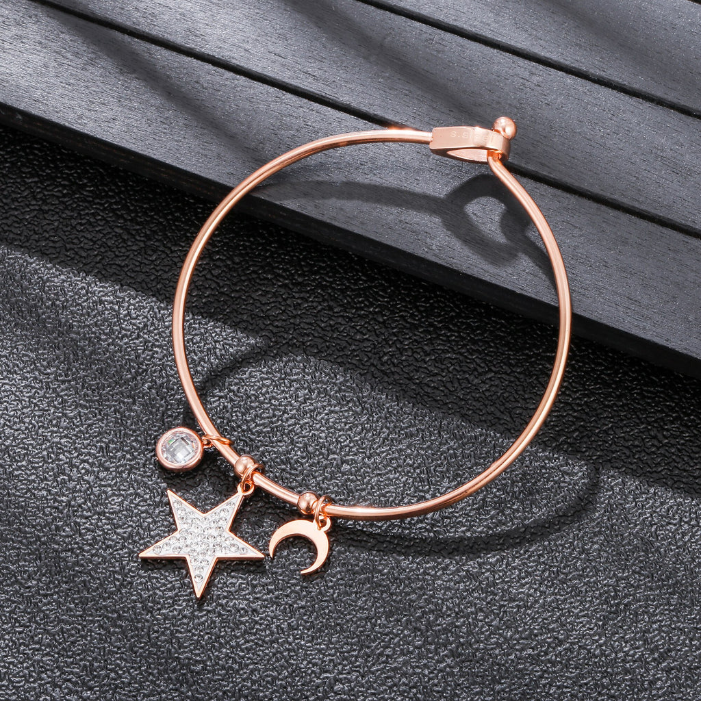 Ins Silverly Rose Gold Color Moon Star Charm Bracelet for Women Accessories Bracelets  Bangle Charm Bracelet Jewelry