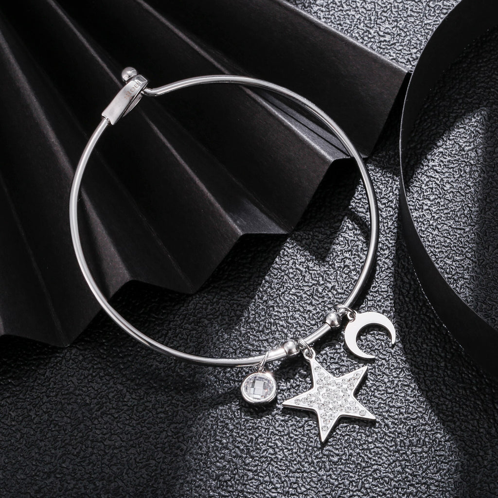 Ins Silverly Rose Gold Color Moon Star Charm Bracelet for Women Accessories Bracelets  Bangle Charm Bracelet Jewelry