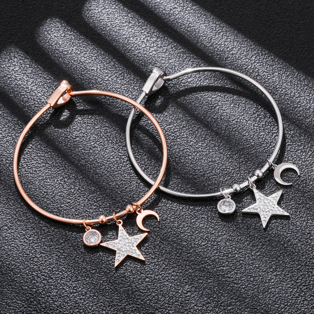 Ins Silverly Rose Gold Color Moon Star Charm Bracelet for Women Accessories Bracelets  Bangle Charm Bracelet Jewelry