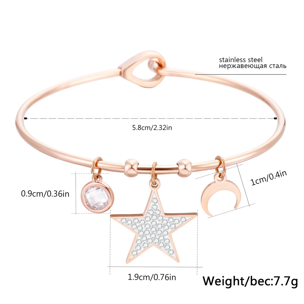 Ins Silverly Rose Gold Color Moon Star Charm Bracelet for Women Accessories Bracelets  Bangle Charm Bracelet Jewelry