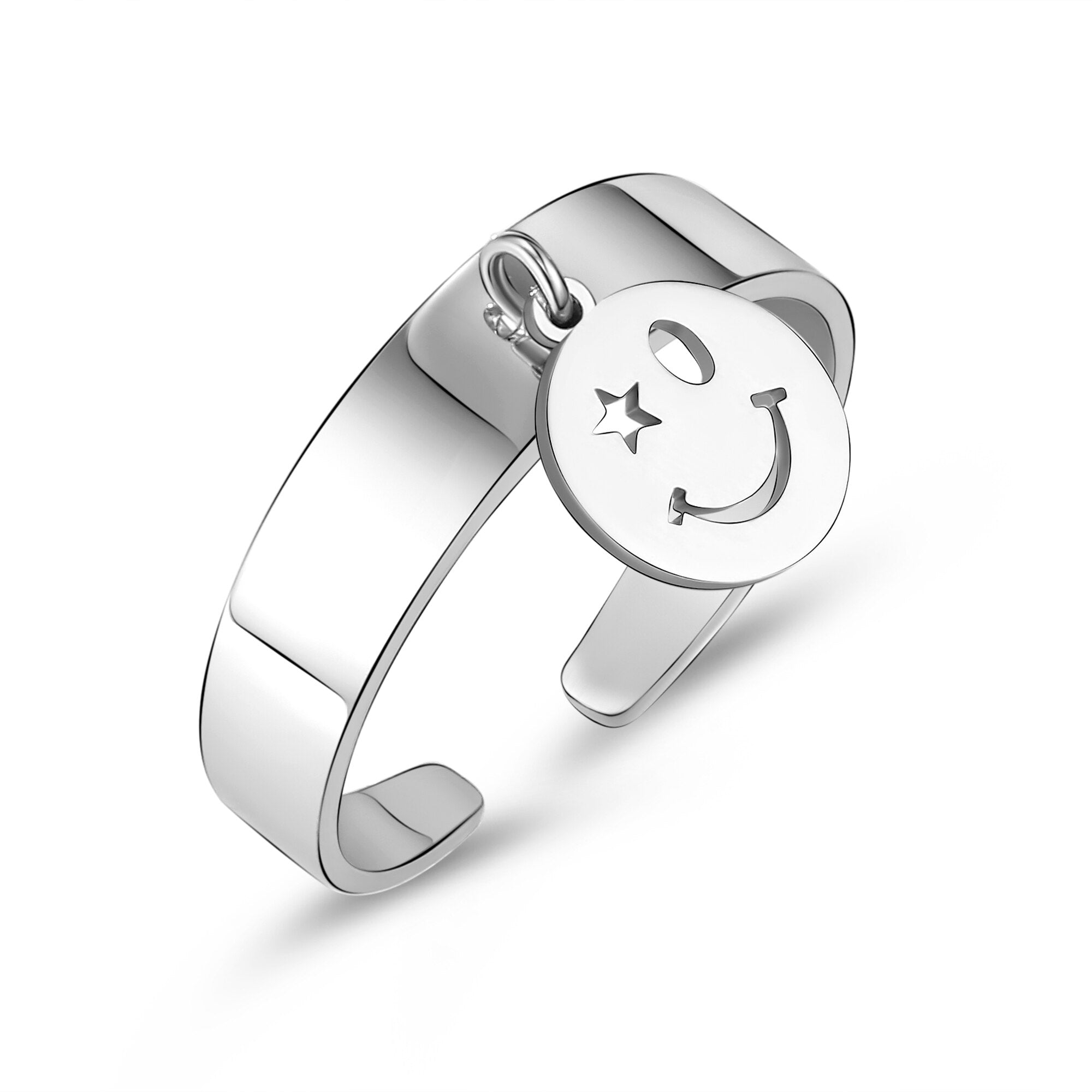 Ins Happy Smile Face Unisex Rings For Men Women Stainless Steel Adjustable Open Hig Hop Ring Gift Friend Female Jewelry