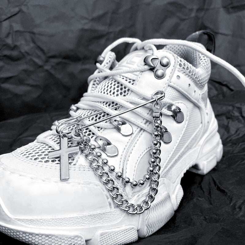 Ins Harajuku Jeans Chain Belt Unisex Cool Brooch Shoe Pants Chain Cross Pendant Chain Accessories Decoration