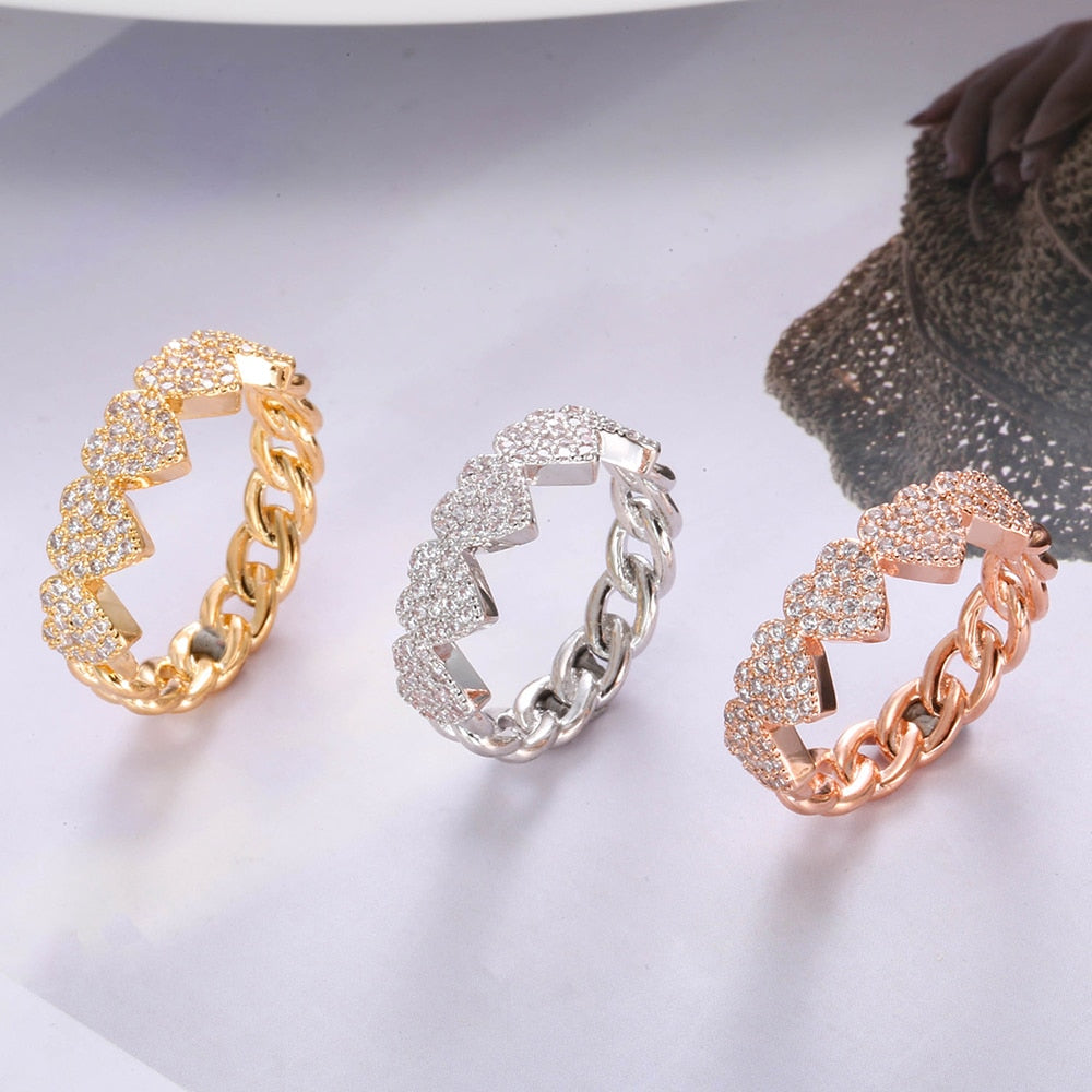 Ins Heart Ring Twist Classical Cubic Zircon for Woman Lover Rose Gold Color Wedding Engagement Finger Ring For Girl Jewelry Gift
