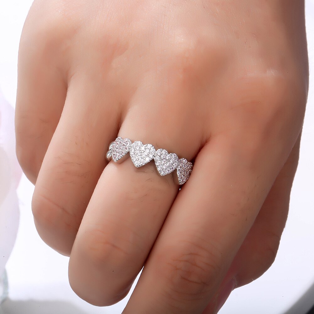 Ins Heart Ring Twist Classical Cubic Zircon for Woman Lover Rose Gold Color Wedding Engagement Finger Ring For Girl Jewelry Gift
