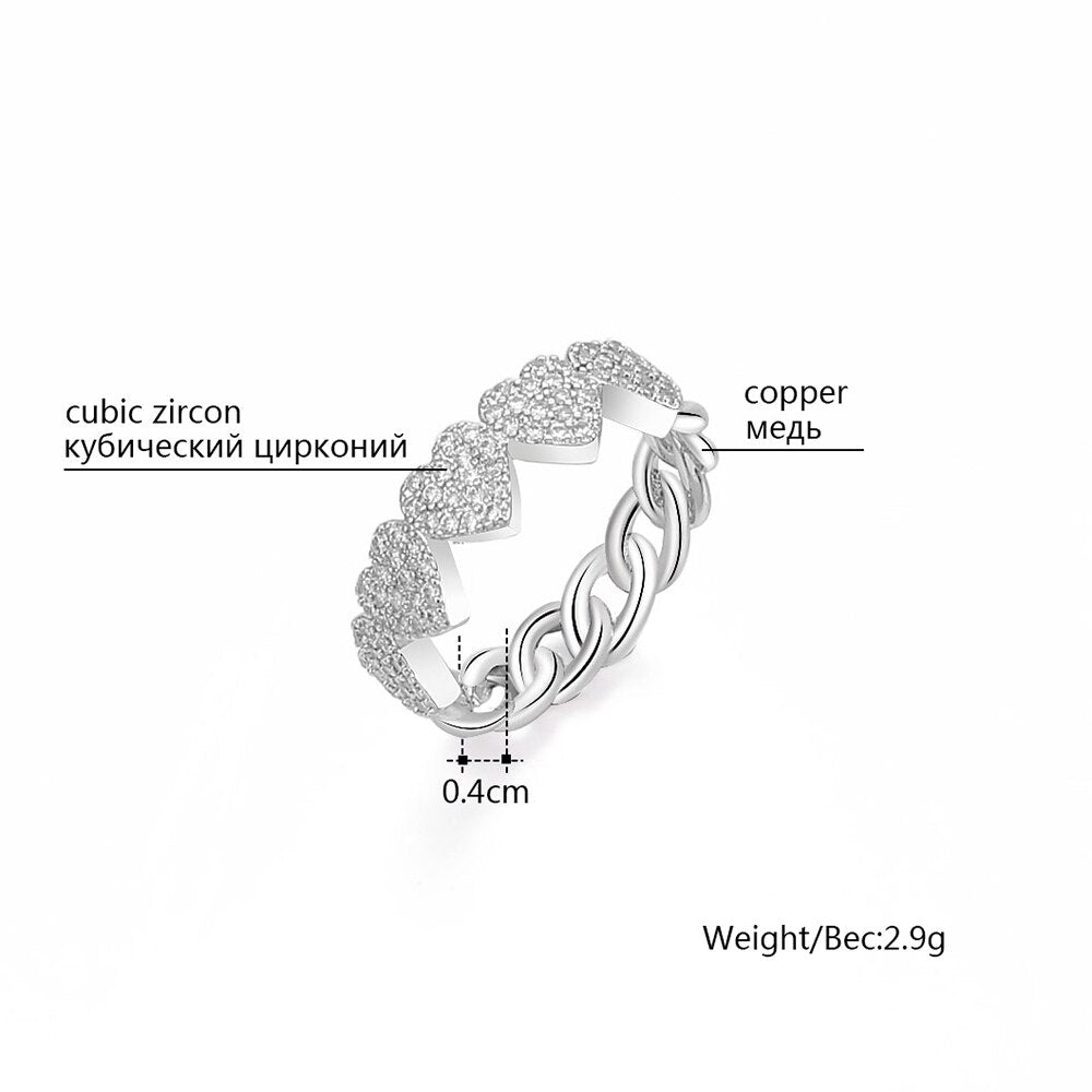 Ins Heart Ring Twist Classical Cubic Zircon for Woman Lover Rose Gold Color Wedding Engagement Finger Ring For Girl Jewelry Gift