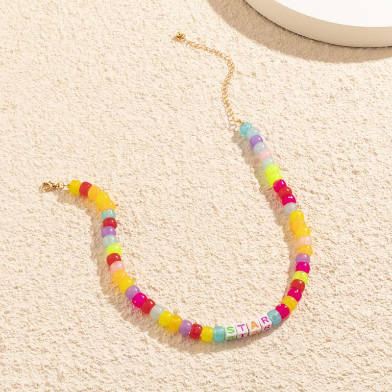 Ins Korean Version Bohemia Geometric Letters Necklace Acrylic Multi-Element Beaded Necklace for Women Party Decoration Jewelry