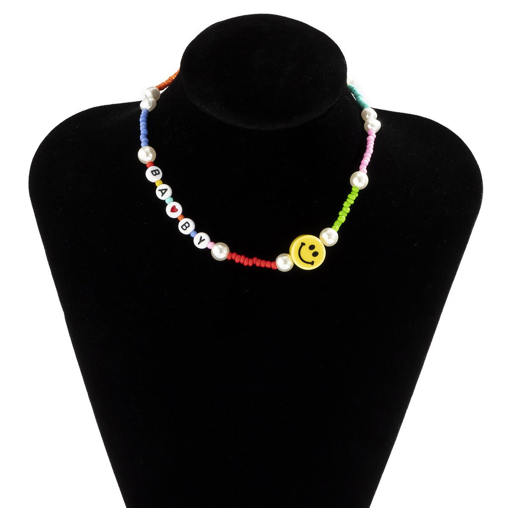 Ins Korean Version Bohemia Geometric Letters Necklace Acrylic Multi-Element Beaded Necklace for Women Party Decoration Jewelry