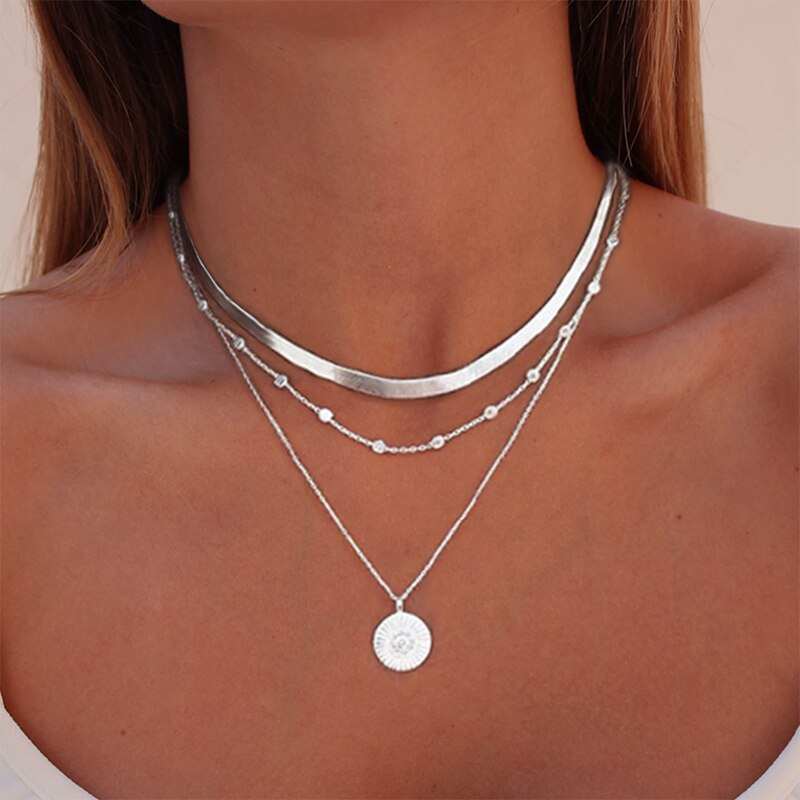 Ins Kpop Jewelry 2021 Streetwear Women's Neck Chain Lotus Pendants And Necklaces Silver Color Beads Choker Tree of Life Chocker