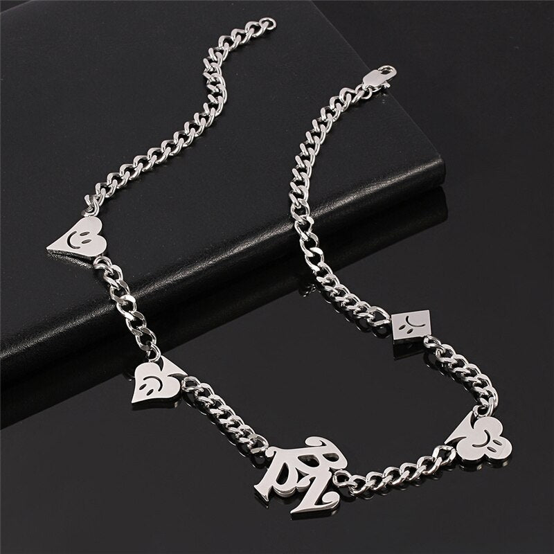 Ins Vintage Hip-hop Smiling Face Necklace Harajuku Punk Pin Pendant Necklace Quenched  Sweater Chain Unisex Jewelry