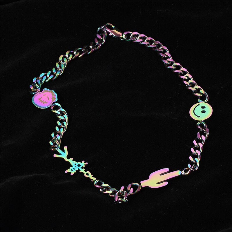 Ins Vintage Hip-hop Smiling Face Necklace Harajuku Punk Pin Pendant Necklace Quenched  Sweater Chain Unisex Jewelry