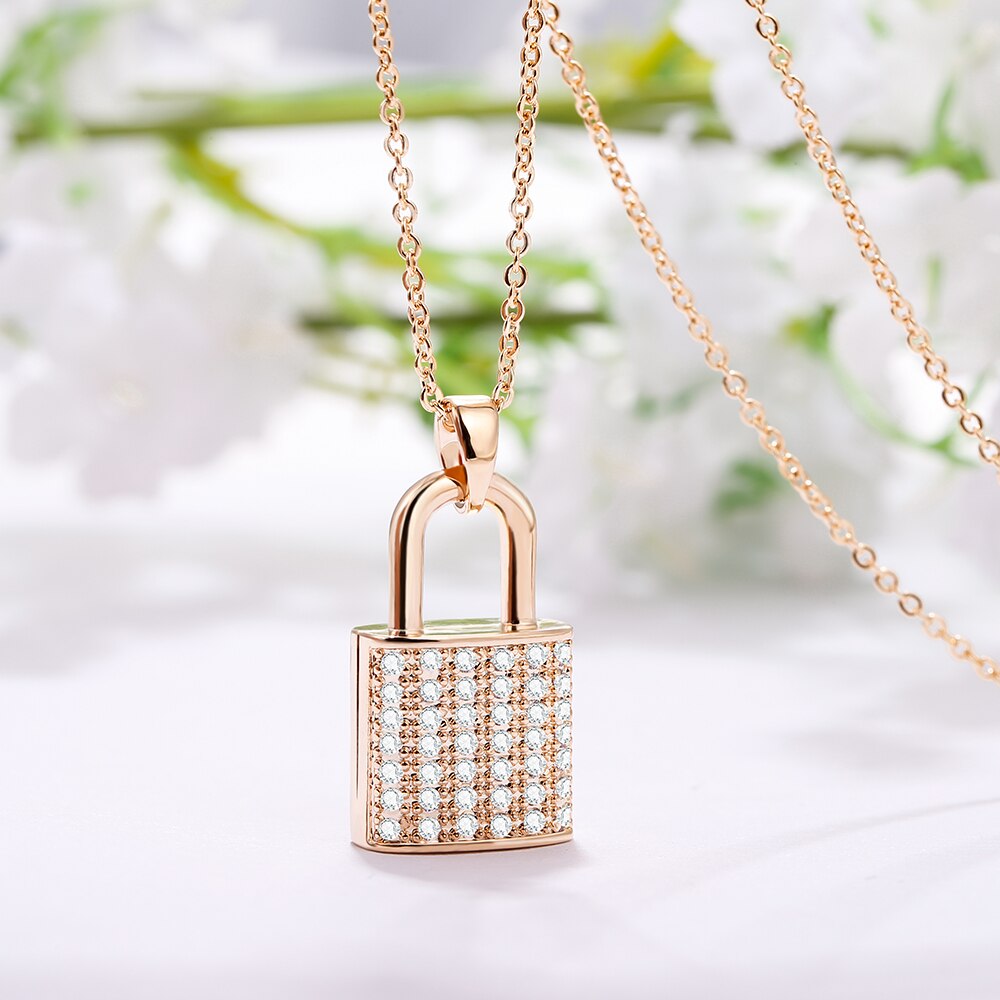 Ins Silvery/Gold Crystal lock necklace novel trend personality inlaid zircon  stainless steel pendant necklace 2022