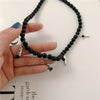 Ins Style Exaggerated Pearl Bead Bullet Cross Pendant Short Clavicle Chain Necklace Black Japanese and Korean Star