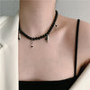Ins Style Exaggerated Pearl Bead Bullet Cross Pendant Short Clavicle Chain Necklace Black Japanese and Korean Star