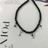 Ins Style Exaggerated Pearl Bead Bullet Cross Pendant Short Clavicle Chain Necklace Black Japanese and Korean Star