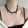 Ins Style Exaggerated Pearl Bead Bullet Cross Pendant Short Clavicle Chain Necklace Black Japanese and Korean Star
