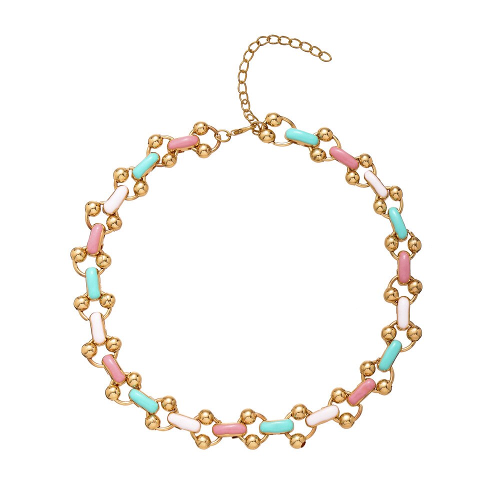 Ins Temperament Leisure Punk Rainbow Metal Necklace Small Gold Ball Drop Oil Color Clavicle Chain for Women Girls Gifts Jewelry