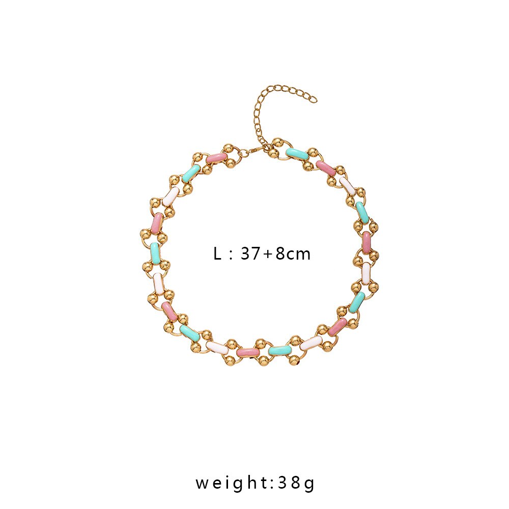 Ins Temperament Leisure Punk Rainbow Metal Necklace Small Gold Ball Drop Oil Color Clavicle Chain for Women Girls Gifts Jewelry