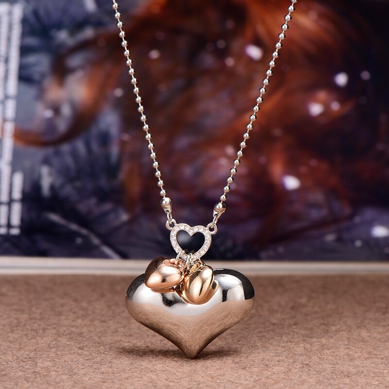 Ins Trendy 3D Big Heart Pendent Necklace Silverly And Gold Color Chain Woman Necklace Valentine's Day Gift Jewelry Accessories