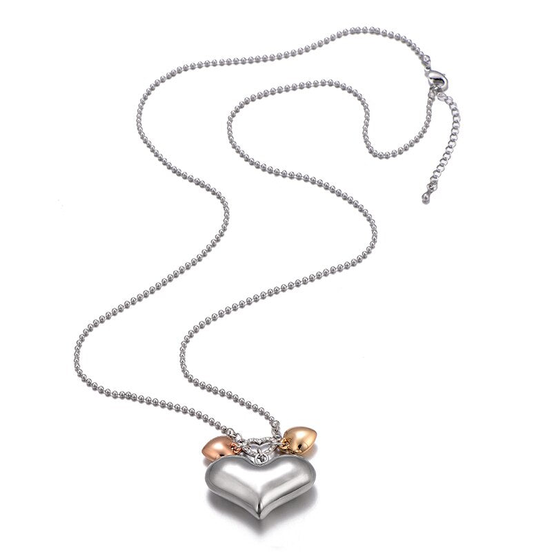 Ins Trendy 3D Big Heart Pendent Necklace Silverly And Gold Color Chain Woman Necklace Valentine's Day Gift Jewelry Accessories