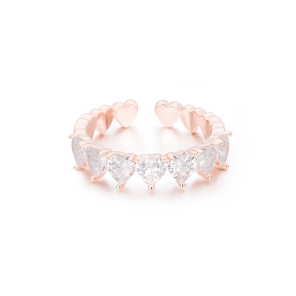 Ins Trendy Wedding Heart Rings  Copper Gold Color Iced Out Cubic Zirconia Adjustable Rings Gift for Women Jewelry