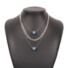 Ins Wind Advanced Haze Blue Resin Square Pendant Double Layer Necklace Simple  Clavicle Chain