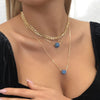Ins Wind Advanced Haze Blue Resin Square Pendant Double Layer Necklace Simple  Clavicle Chain