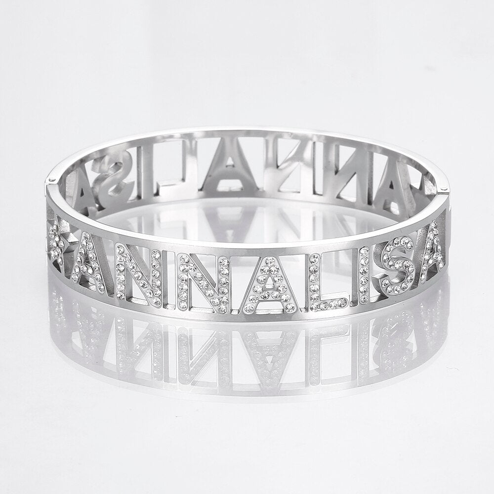 Ins Women's Stainless Steel Bangles Femme Wthie Crystal ANNALISA Letter Hollow For Valentine's Day Wedding Jewelry Gifts