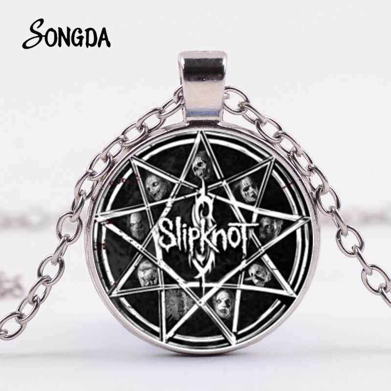 Insignia de collar de banda de Rock para hombres y mujeres, cabujón colgante de vidrio Steampunk, joyería de moda de Hip Hop